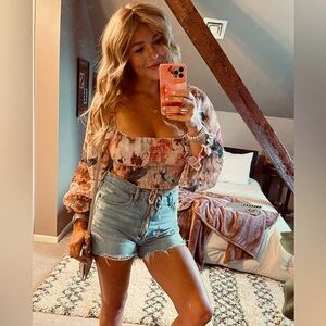 Rouched Floral Crop Top